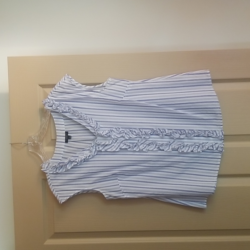 Talbots Blue and White Striped Sleeveless Blouse, Size 10, Good Condition.